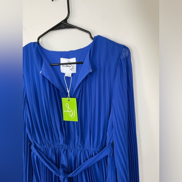Blue Pleated Long Sleeve SamEdelman Women's Plisse Long-SleeveTie-Waist DressNWT - Picture 4 of 15